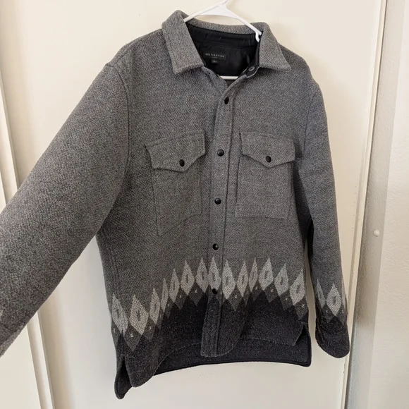 J. Crew Mens Large Wool Blend Button Down Shirt Jacket Gray Classic Preppy - Picture 5 of 8